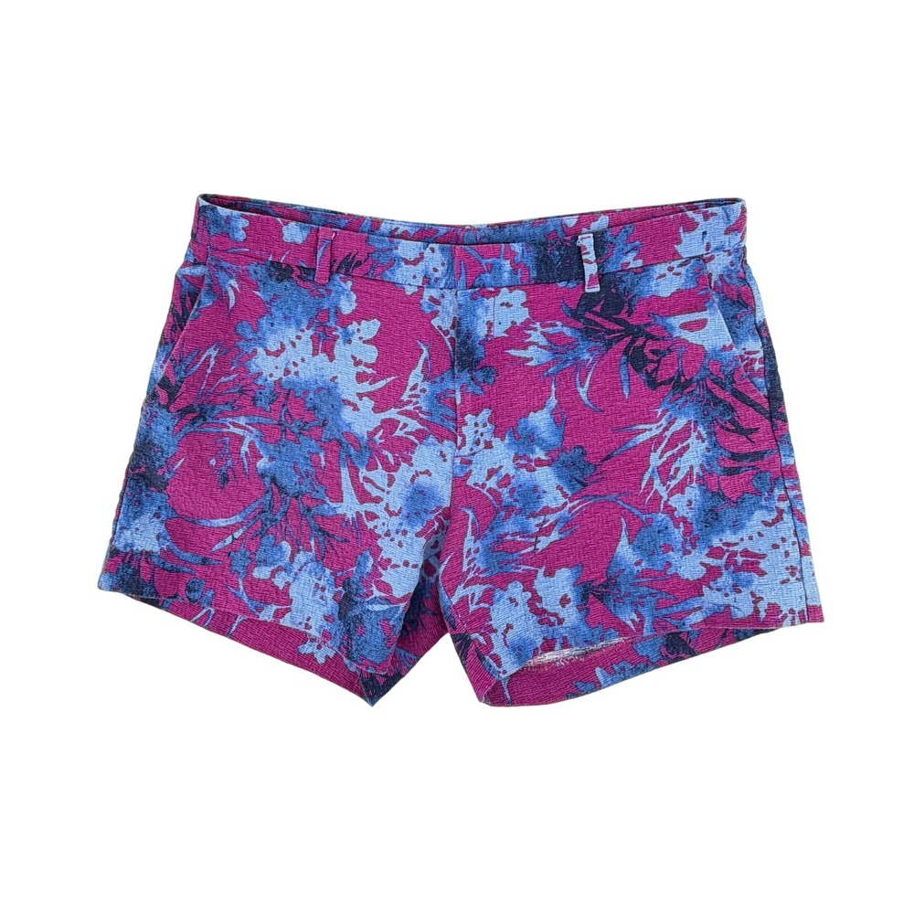 Banana Republic Womens Pink Blue Floral Jacquard Cotton Shorts Size 10 Mid Rise